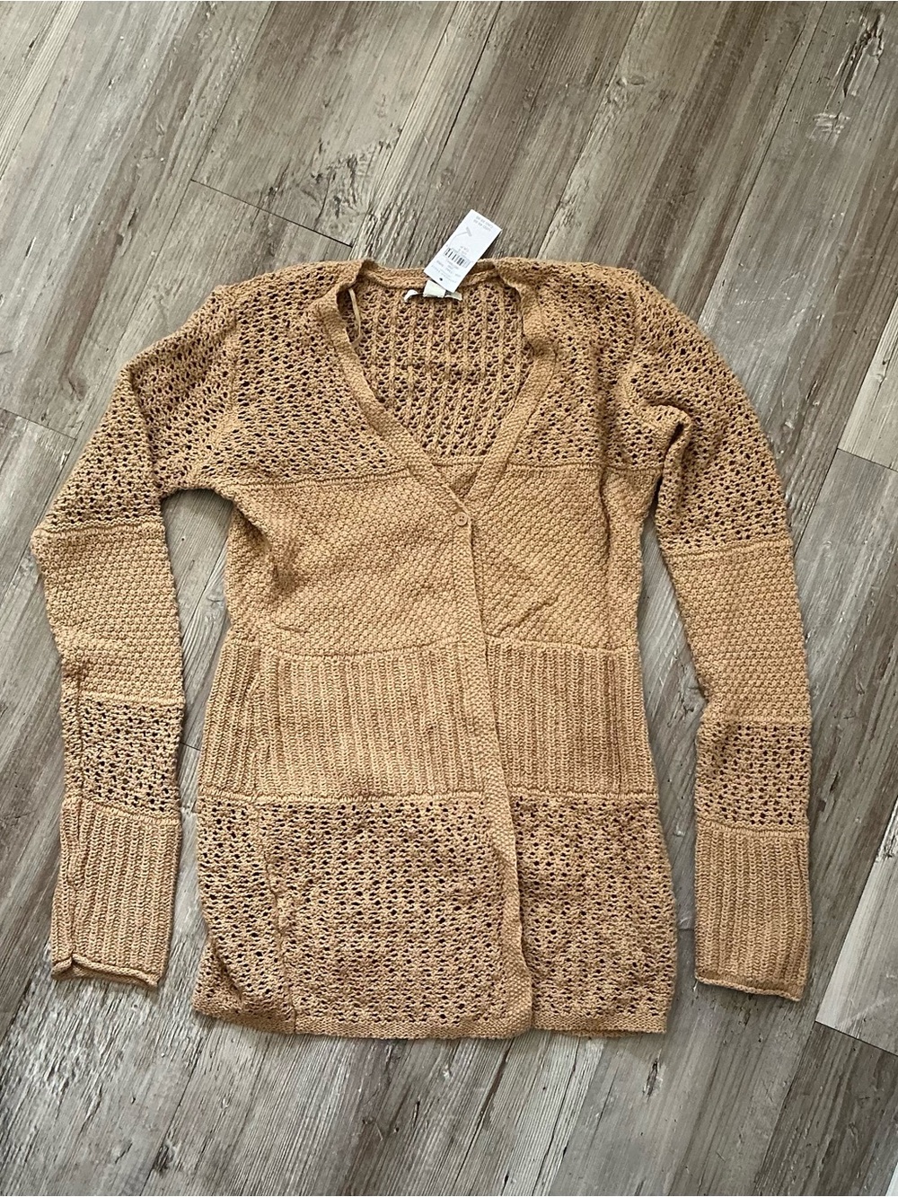 American Eagle Outfitters Open-Knit Cardigan in Camel